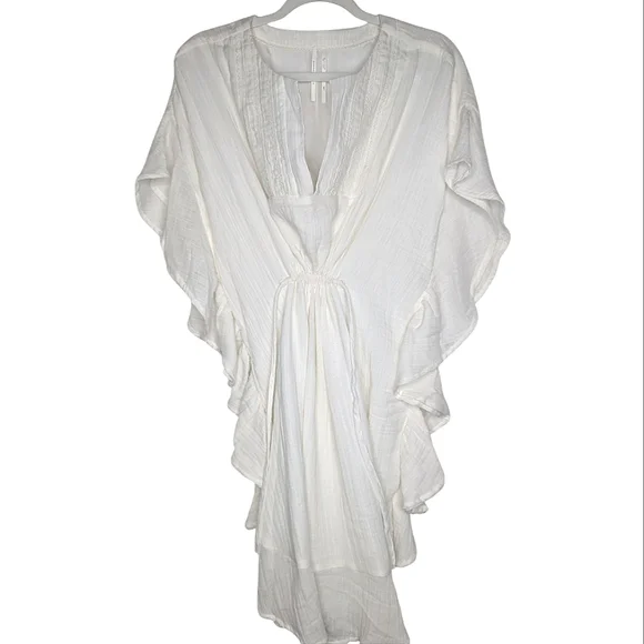 By Anthropologie Ruffled Cover-Up White Cottagecore Boho Mini Dress L/XL - Picture 5 of 10